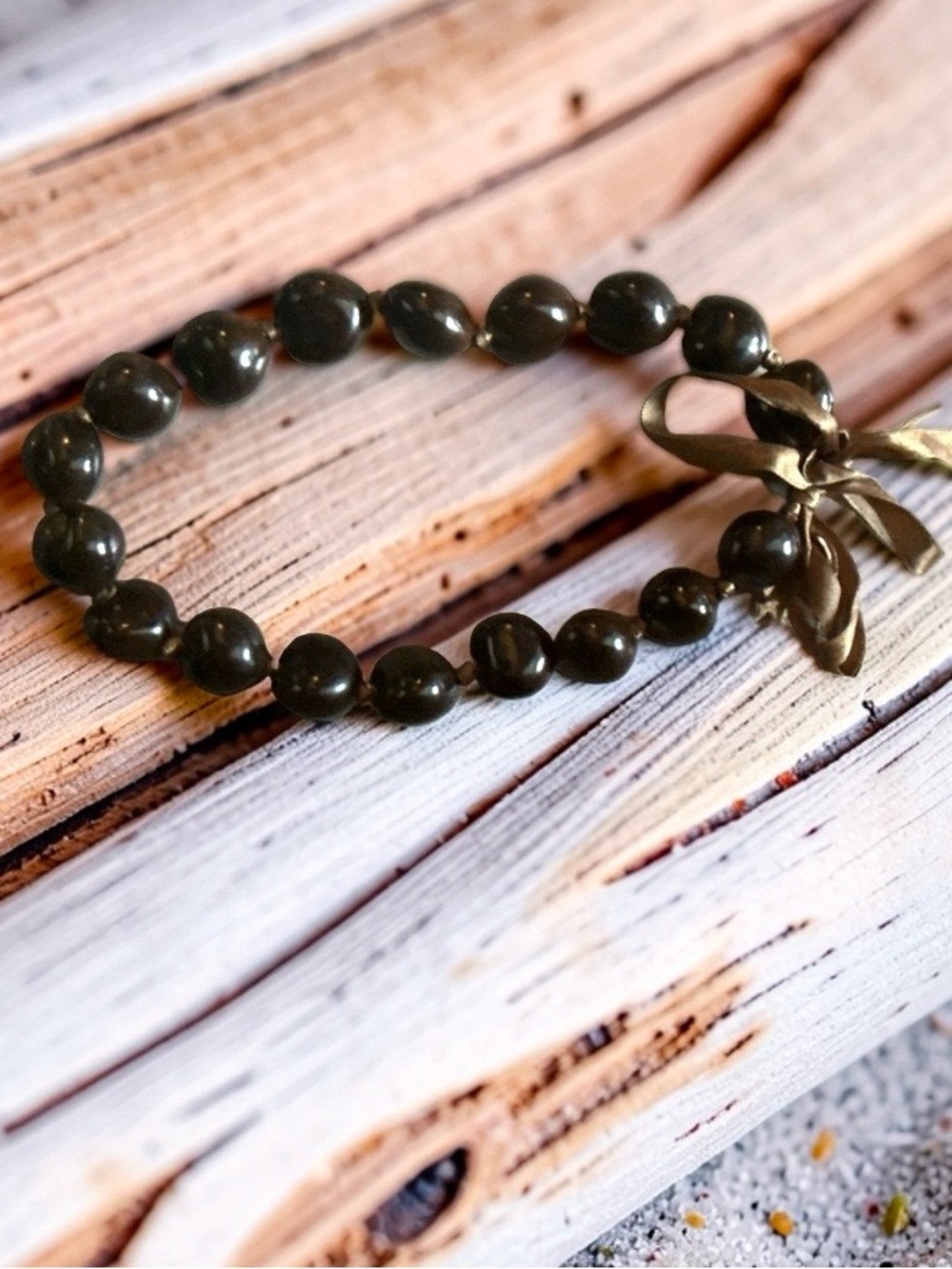 Kukui Nut Choker Necklace Handmade with tie ribbon closure